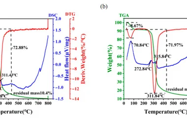 Thermogravimetry and DSC thermogram of EPS Y-1 ( a ) and EPS Y-2 ( b ).