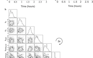 Modeling, analysis, and parameter learning for the PURE transcription-only model. (a) Model simulations (in magenta) wit