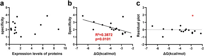 Transcription factor expression and specificity of WCBs in shielding optimization. a. Relationship between expression levels of proteins and specificity of WCBs. The relative fluorescence intensity of the constitutive expression and the fluorescence assay for specificity were measured using micropla