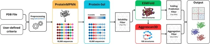 Overview of the Soluble Protein Analog Selection Engine (SPASE) webserver workflow. A protein structure file (Protein Data Bank [PDB]) and a user‐curated list of critical residues, which are excluded from randomization and preserved throughout the SPASE optimization process, are provided as input. S
