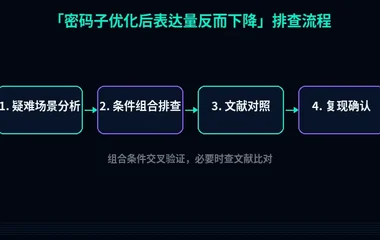 教程配图3:密码子优化后表达量反而下降 排查流程示意