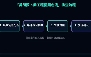 教程配图3:类胡萝卜素工程菌颜色浅 排查流程示意