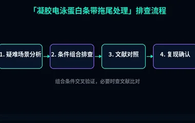 教程配图3:凝胶电泳蛋白条带拖尾处理 排查流程示意