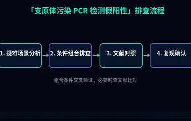 教程配图3:支原体污染 PCR 检测假阳性 排查流程示意