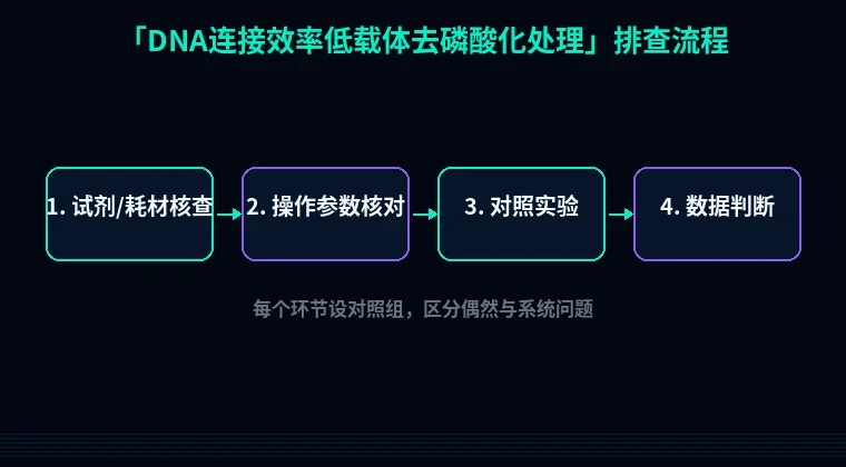 教程配图2:DNA连接效率低载体去磷酸化处理 排查流程示意