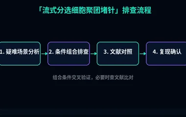 教程配图3:流式分选细胞聚团堵针 排查流程示意