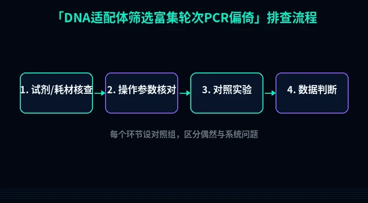教程配图2:DNA适配体筛选富集轮次PCR偏倚 排查流程示意