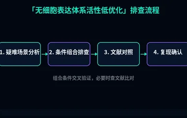 教程配图3:无细胞表达体系活性低优化 排查流程示意