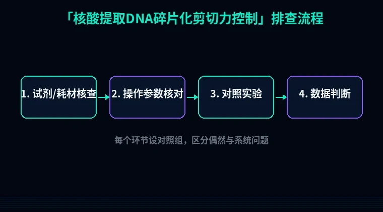 教程配图2:核酸提取DNA碎片化剪切力控制 排查流程示意