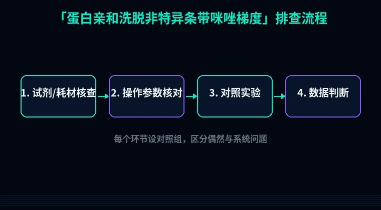教程配图2:蛋白亲和洗脱非特异条带咪唑梯度 排查流程示意