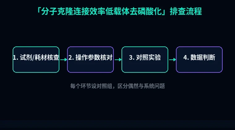 教程配图2:分子克隆连接效率低载体去磷酸化 排查流程示意
