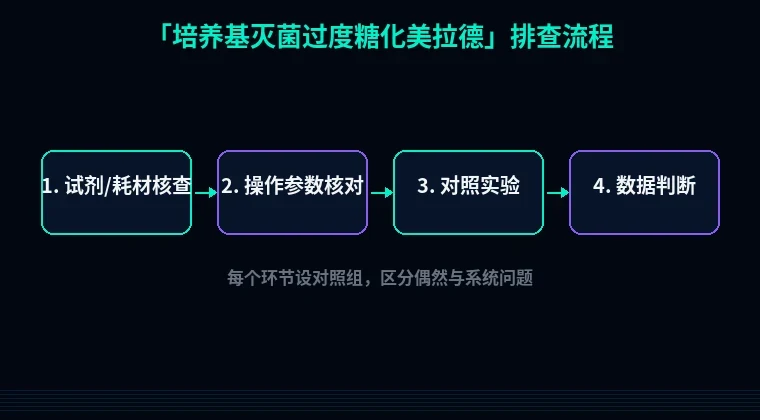 教程配图2：培养基灭菌过度糖化美拉德 排查流程示意