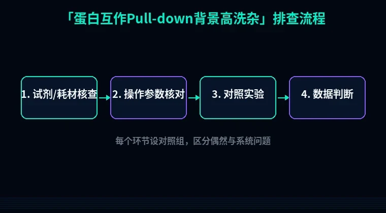 教程配图2:蛋白互作Pull-down背景高洗杂 排查流程示意