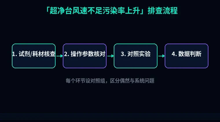 教程配图2:超净台风速不足污染率上升 排查流程示意