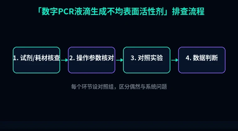 教程配图2:数字PCR液滴生成不均表面活性剂 排查流程示意