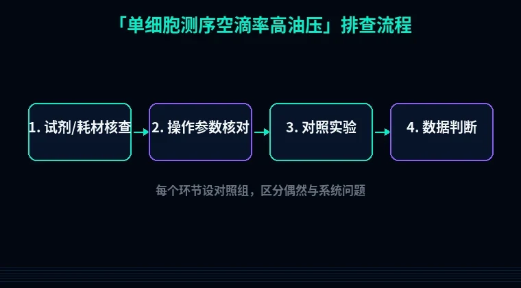 教程配图2:单细胞测序空滴率高油压 排查流程示意