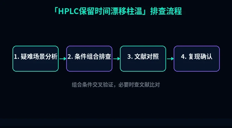 教程配图3：HPLC保留时间漂移柱温 排查流程示意