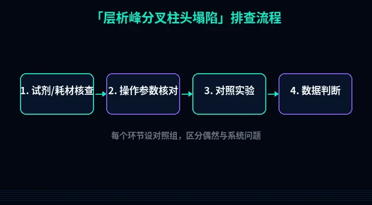 教程配图2：层析峰分叉柱头塌陷 排查流程示意