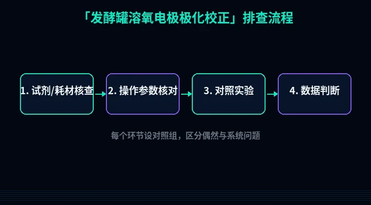 教程配图2:发酵罐溶氧电极极化校正 排查流程示意