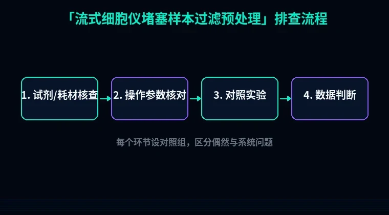 教程配图2:流式细胞仪堵塞样本过滤预处理 排查流程示意