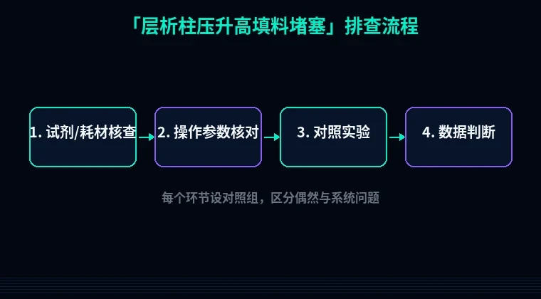 教程配图2:层析柱压升高填料堵塞 排查流程示意