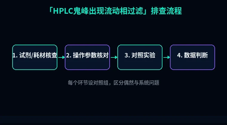 教程配图2:HPLC鬼峰出现流动相过滤 排查流程示意