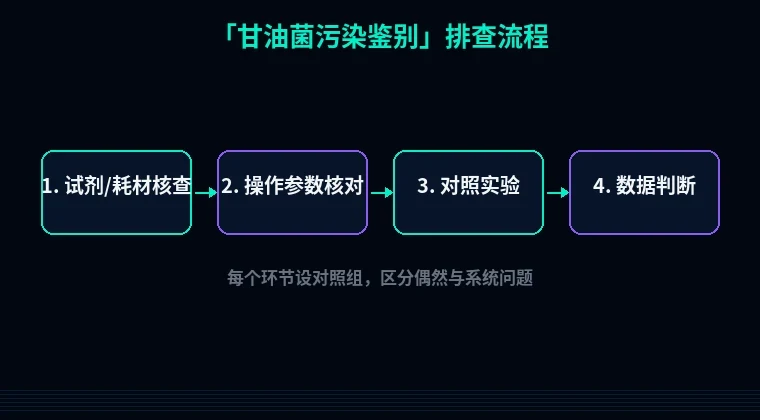 教程配图2:甘油菌污染鉴别 排查流程示意
