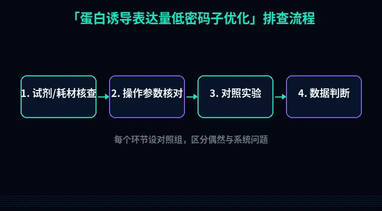 教程配图2:蛋白诱导表达量低密码子优化 排查流程示意