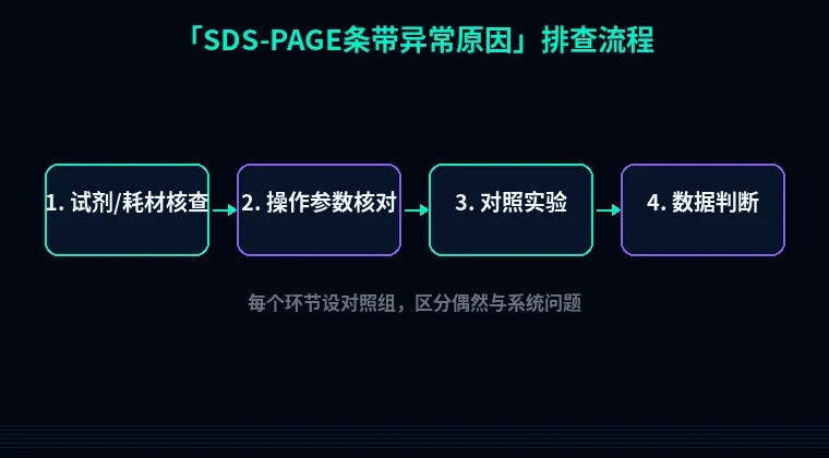 教程配图2：SDS-PAGE条带异常原因 排查流程示意