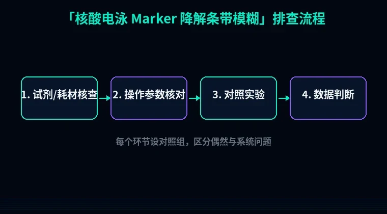 教程配图2：核酸电泳 Marker 降解条带模糊 排查流程示意